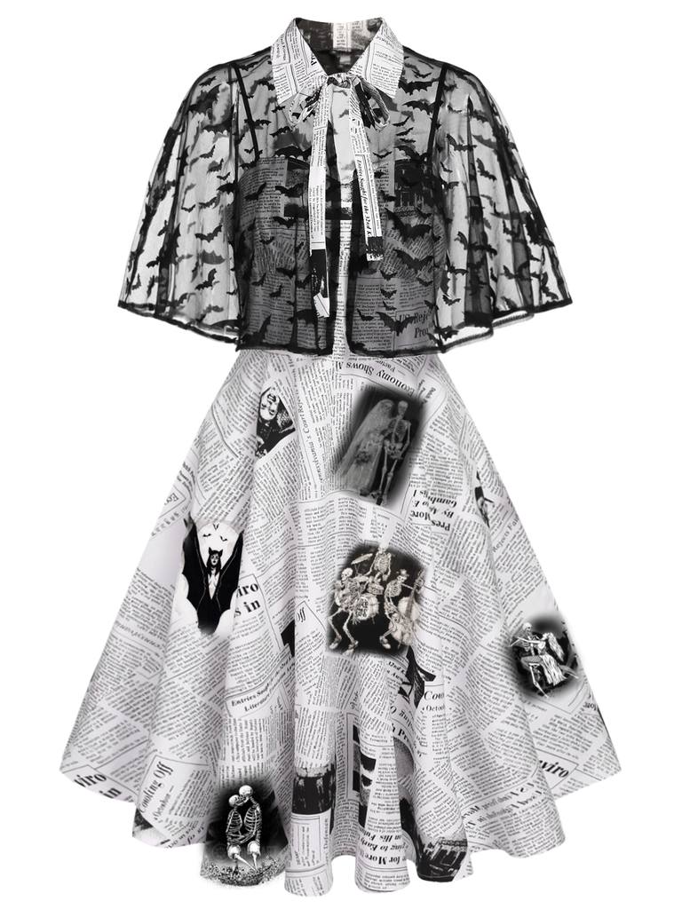 ‍White 1950s Bat Cape Swing Dress (86% off)