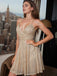 Beige 1980s Sequined Deep V-Neck Skater Dress