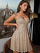 Beige 1980s Sequined Deep V-Neck Skater Dress