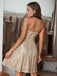 Beige 1980s Sequined Deep V-Neck Skater Dress