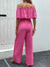 Pink 1960s Solid Off-Shoulder Wideleg Jumpsuit