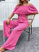 Pink 1960s Solid Off-Shoulder Wideleg Jumpsuit