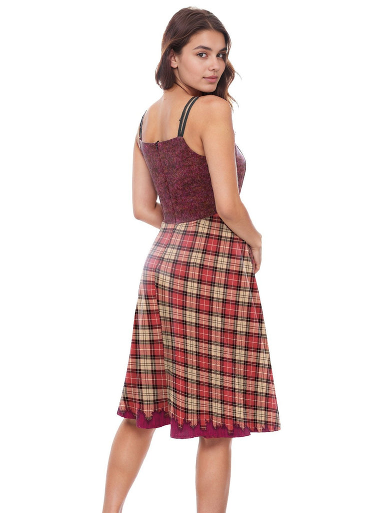 1950s Halloween Plaid Double Straps Dress