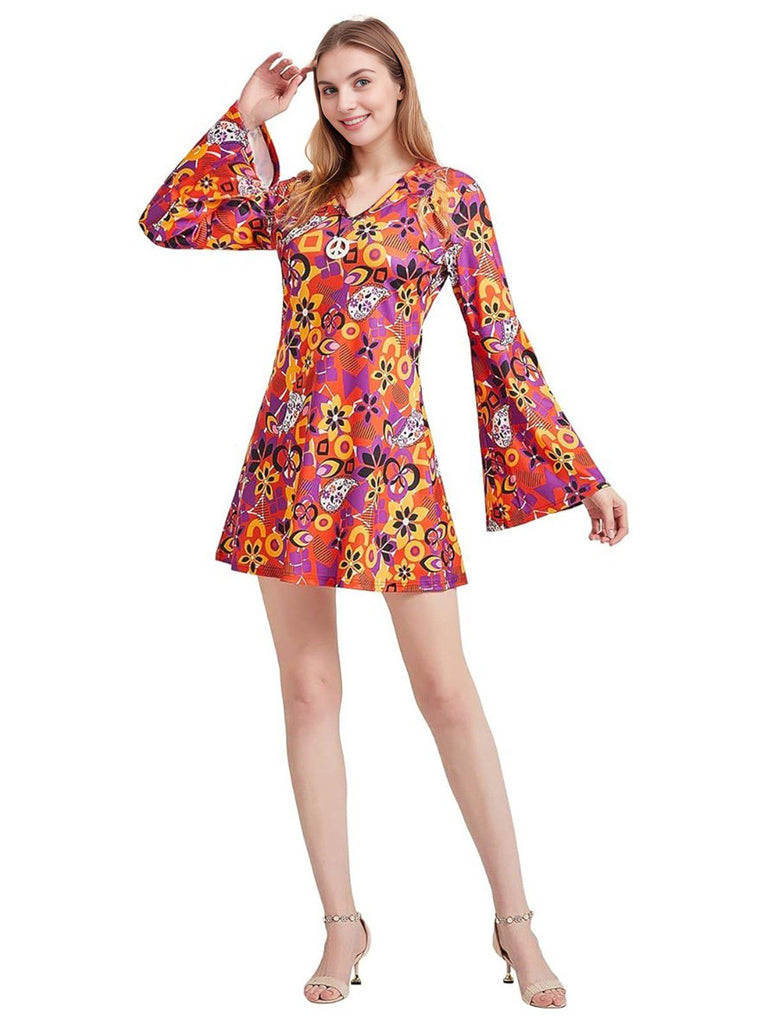 1960s Cashew Flower Hippie Disco Dress With Headscarf