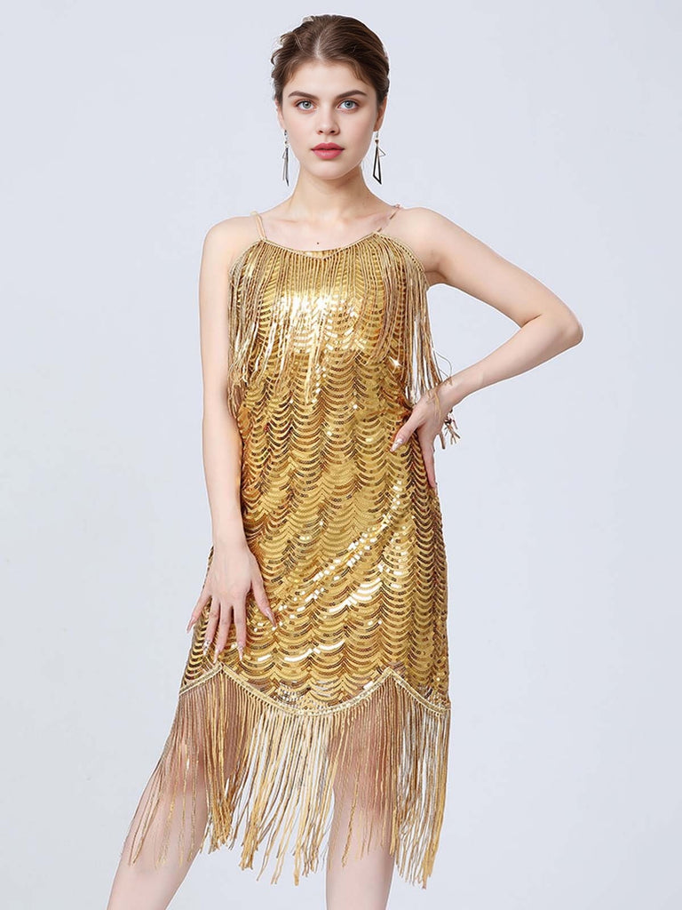 1920s V-Neck Fringe Solid Evening Tunic Dress