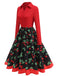 Red 1950s Cherry Print Long Sleeve Swing Dress