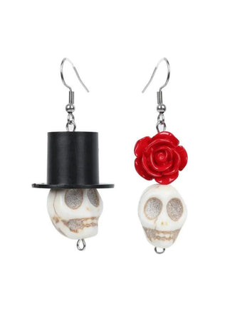 Vintage Skull Rose Halloween Earrings