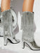 Metallic Pointed-toe Fringe Block-heel High Boots