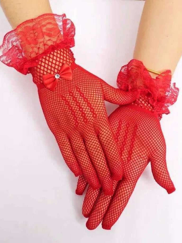 Vintage Solid Bow Lace Gloves