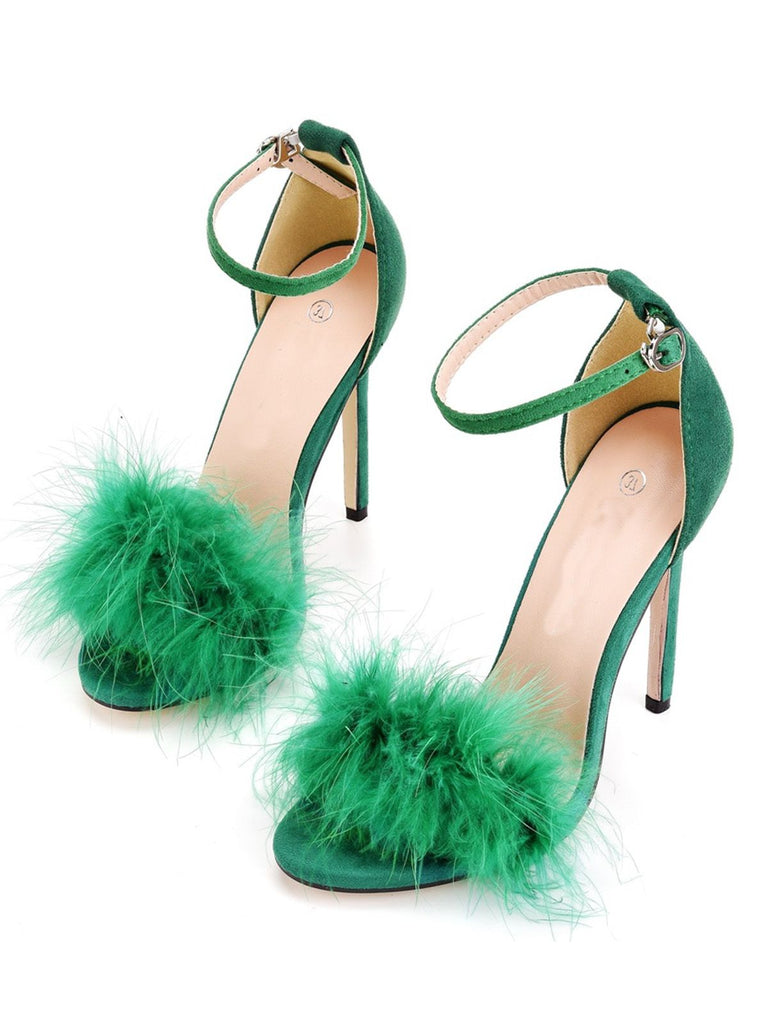 Feather Suede Strap High Heels