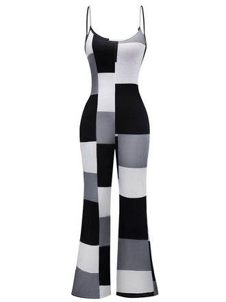 Black & White 1960s Gingham Plaid Strap Jumpsuit