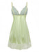 Green 1960s Lace Satin V-Neck Spaghetti Strap Nightgown