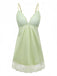 Green 1960s Lace Satin V-Neck Spaghetti Strap Nightgown