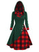 Green&Red 1950s Christmas Plaids Hooded Dress