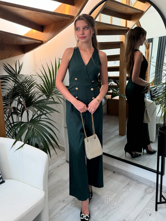 Pink 1950s Sleeveless Buttoned Solid Jumpsuit