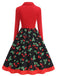 Red 1950s Cherry Print Long Sleeve Swing Dress