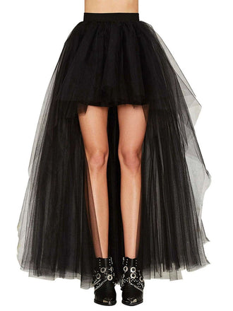 1960s Solid High-Low Hem Mesh Skirt