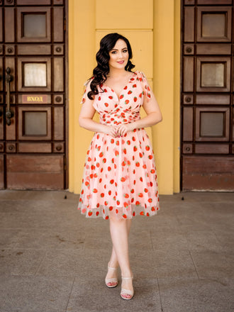 Pink 1950s Strawberry Mesh Swing Dress