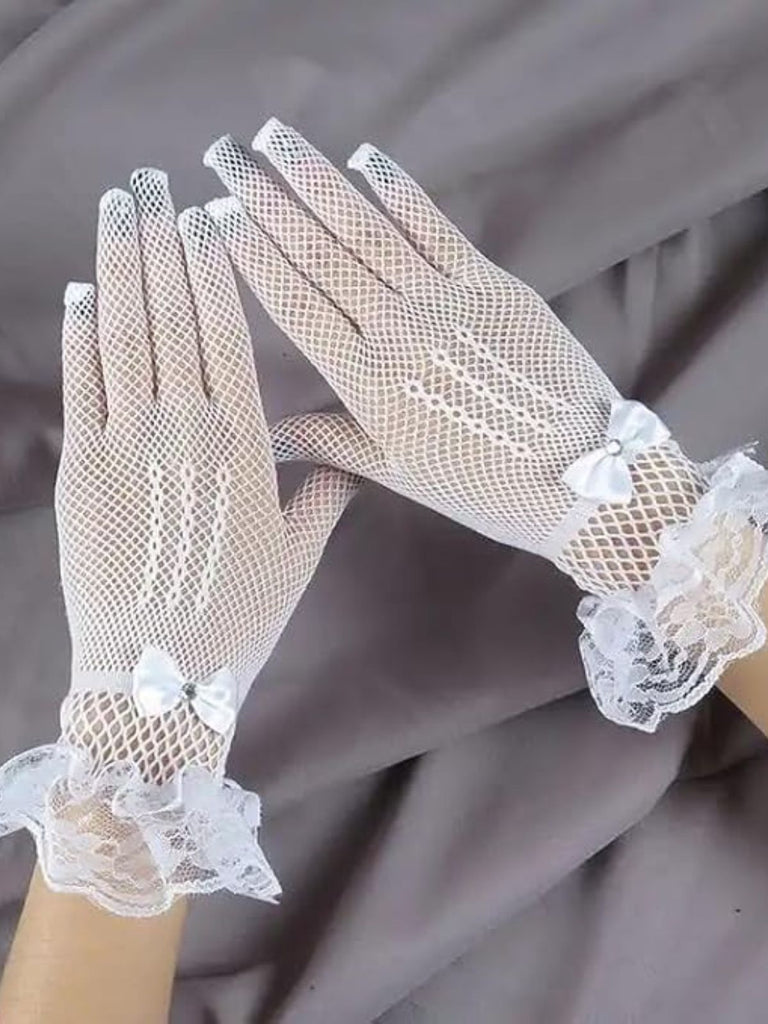 Vintage Solid Bow Lace Gloves