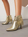 Metallic Tassel Pointed Toe Stiletto Chelsea Boots
