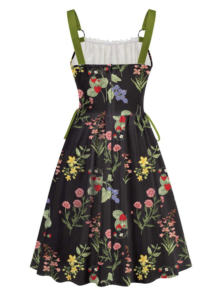 1950s Strap Floral Lace-Up Corset Dress