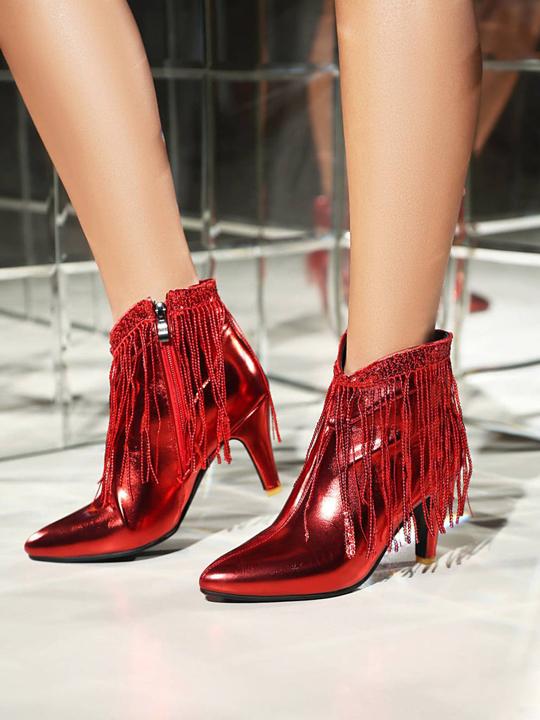 Metallic Tassel Pointed Toe Stiletto Chelsea Boots