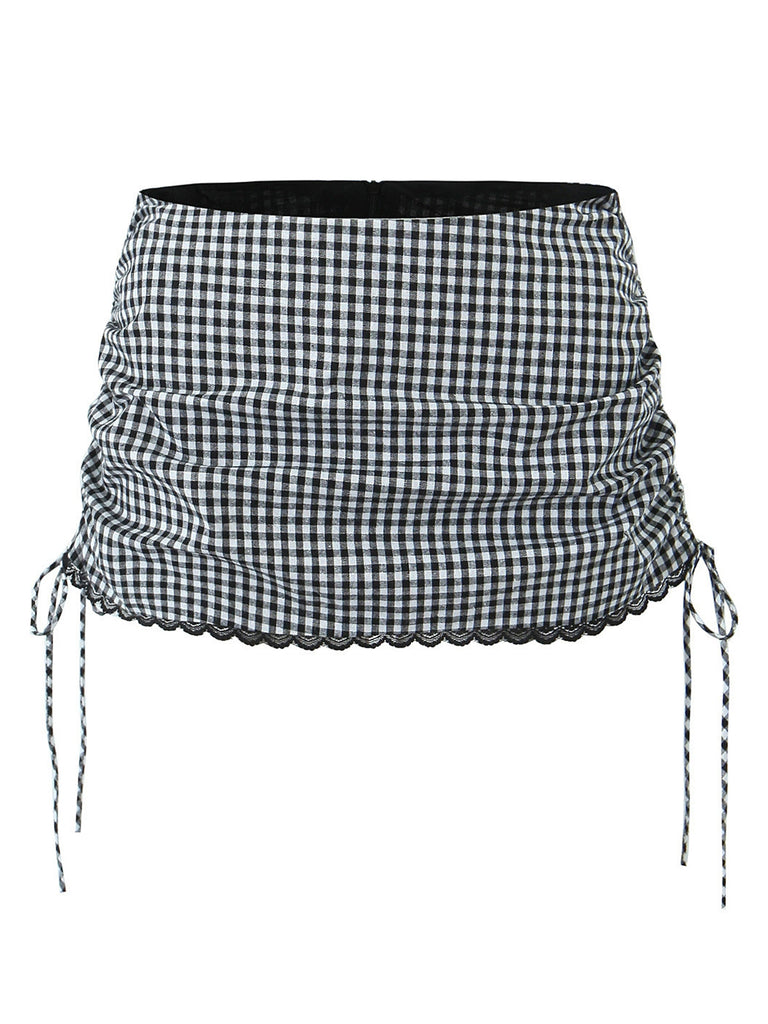 1970s Gingham Plaid Lace Bow Skirt