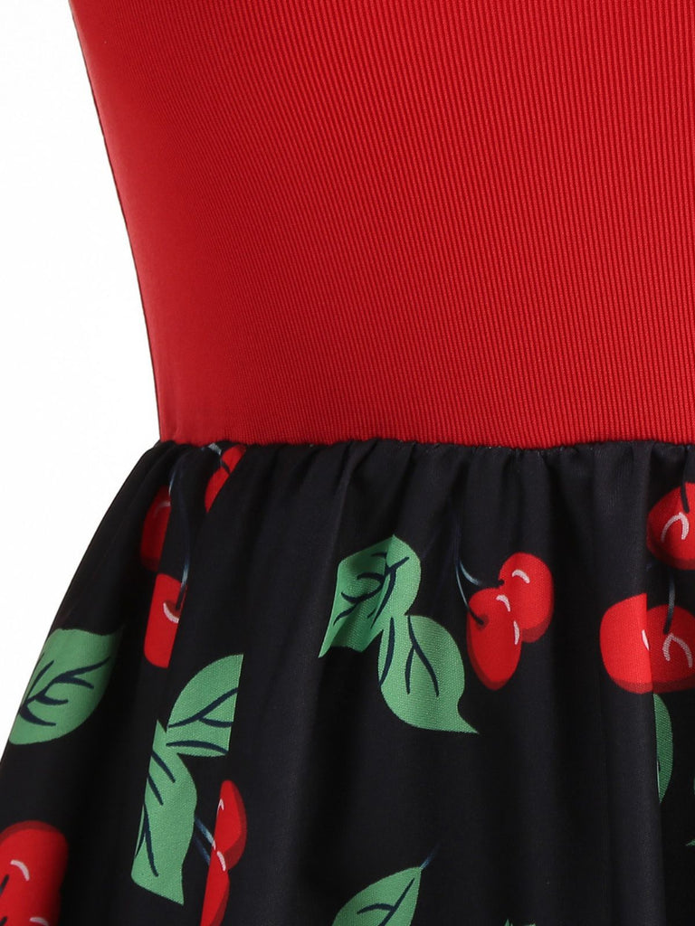 Red 1950s Cherry Print Long Sleeve Swing Dress