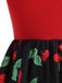 Red 1950s Cherry Print Long Sleeve Swing Dress