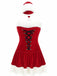 Red 1970s Christmas Plush Lace-Up Strapless Santa Dress