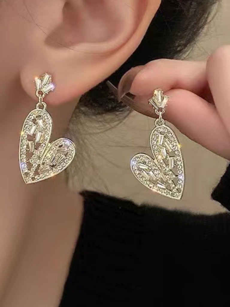 Silver Heart Crystal Detailing Shaped Earrings