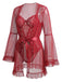 Red 1960s Solid Sheer Lace Patchwork Sleepwear Set