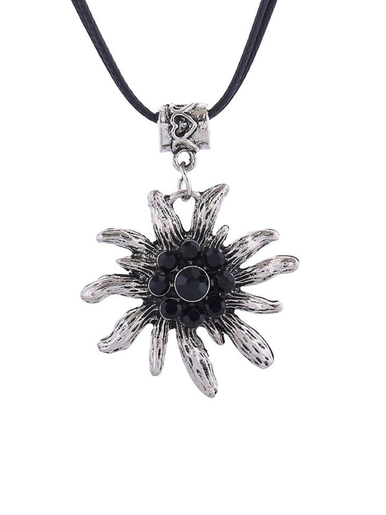 Vintage Rhinestone Edelweiss Dangle Necklace