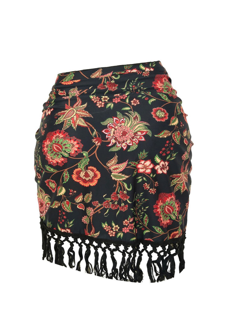 2PCS 1960s Deep V-Neck Fringe Swimsuit & Cover-Up