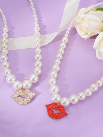 Lips Pendant Pearl Vintage Necklace