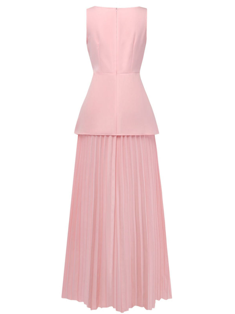 2PCS 1930s Sleeveless Boat Neck Knit Top & Pleated Maxi Skirt