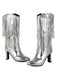 Metallic Pointed-toe Fringe Block-heel High Boots