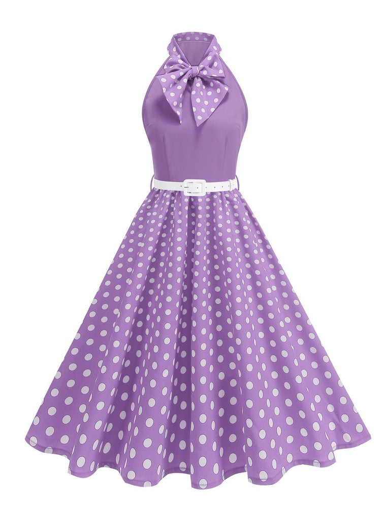 1950s Bow Tie Neck Polka Dot Belted Dress