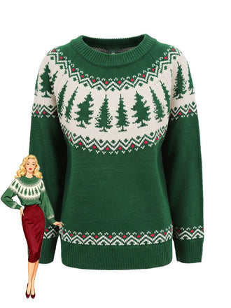 Green 1980s Christmas Tree Fair Isle Sweater