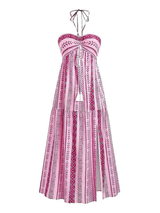 1970s Halter Ethnic Print Boho Dress