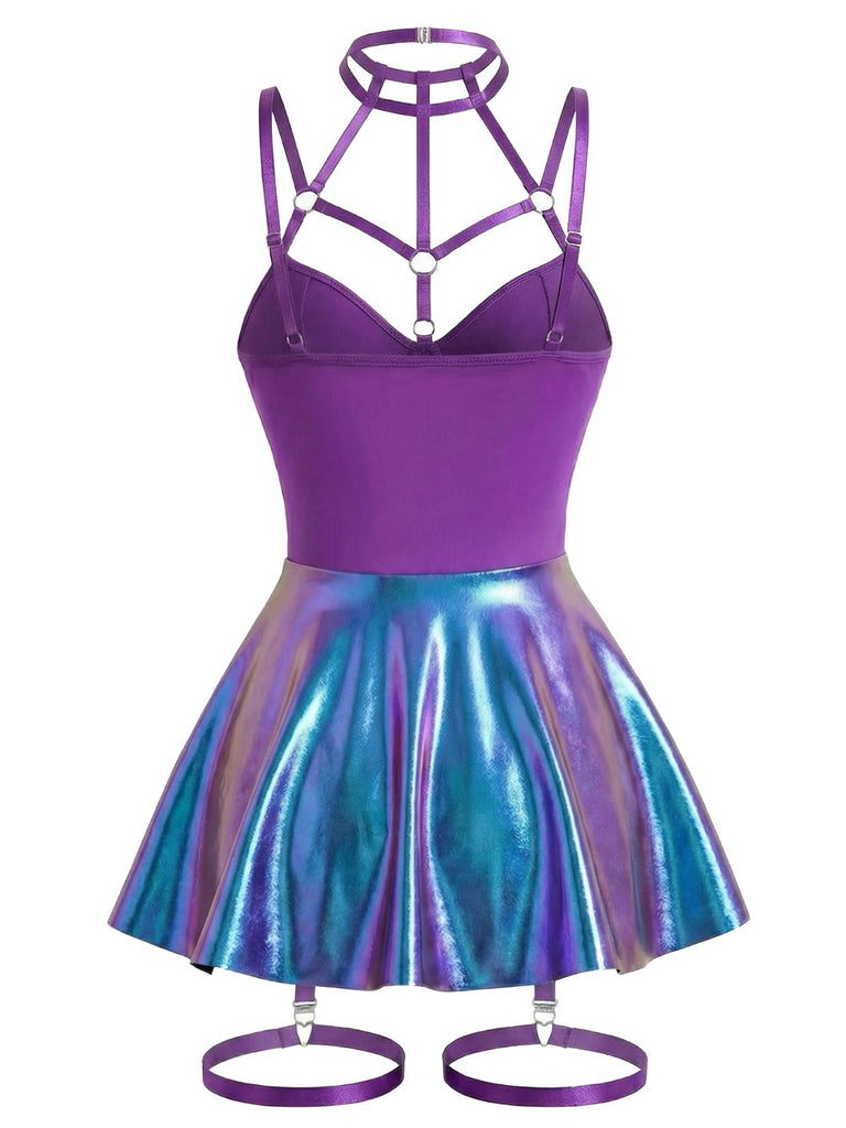 1970s Patent Leather Halter Laser Slip Nightdress