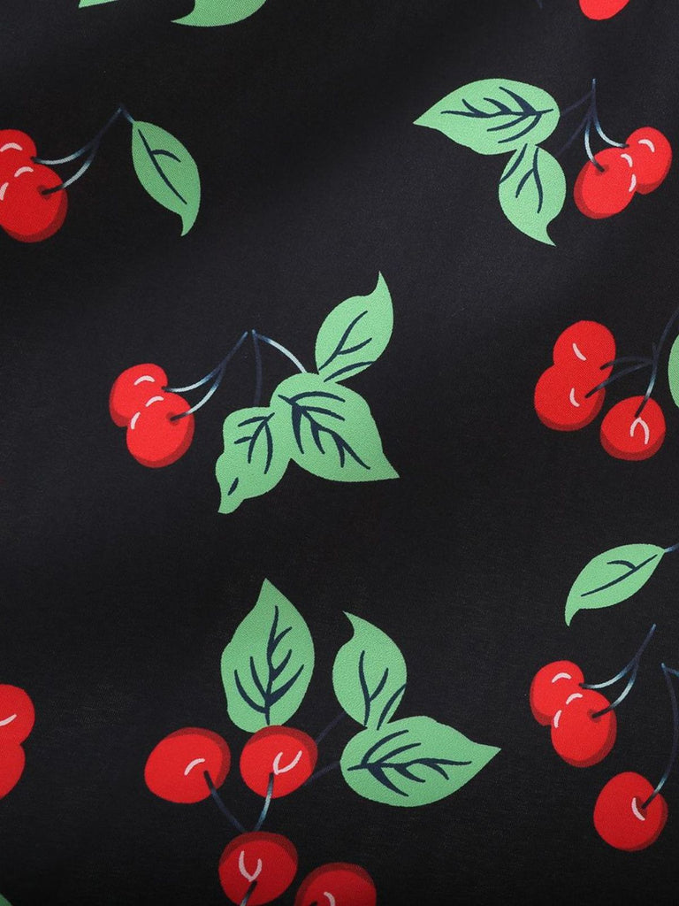 Red 1950s Cherry Print Long Sleeve Swing Dress