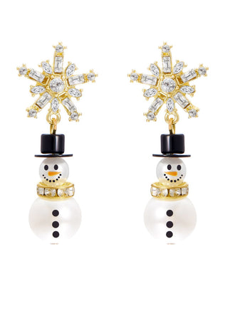 Christmas Rhinestone Snowflake Pearl Hat Snowman Stud Earrings