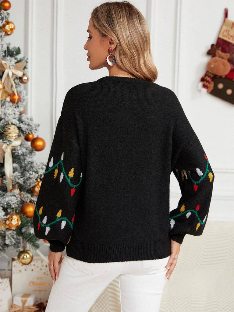 Black 1960s Christmas Lights Knit Sweater