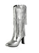 Metallic Pointed-toe Fringe Block-heel High Boots