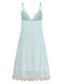 Green 1960s Mesh Lace Patchwork Bow Straps Nightdress