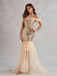 Champagne 1920s Off-Shoulder Sequined Mesh Dress