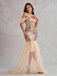 Champagne 1920s Off-Shoulder Sequined Mesh Dress