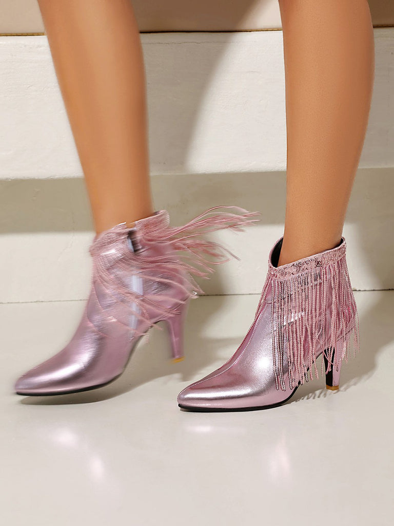 Metallic Tassel Pointed Toe Stiletto Chelsea Boots