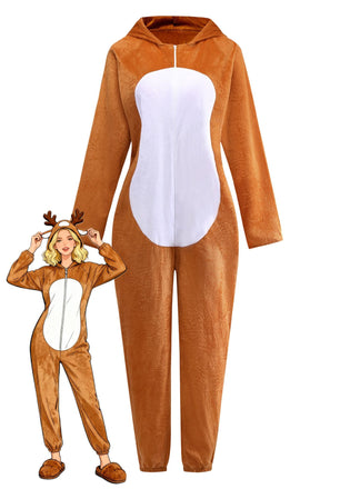 Brown 1970s Christmas Reindeer Cosplay Jumpsuit